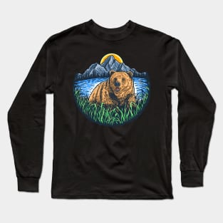 Bear Adventure Outdoor Mountain Camping Landscape Long Sleeve T-Shirt